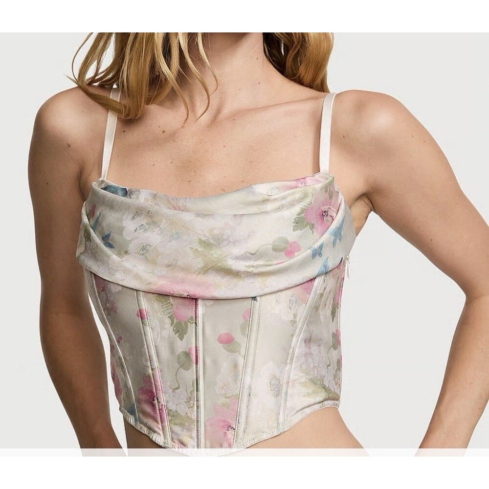 NWT Victoria's Secret Satin Draped Corset Top Women Large In Delicate Garden